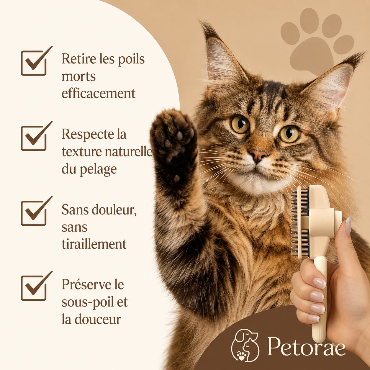 Bénéfices : sans douleur, respecte le pelage et le sous-poil