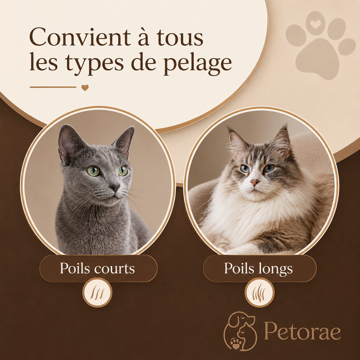 Convient à tous les types de pelage, poils courts et longs
