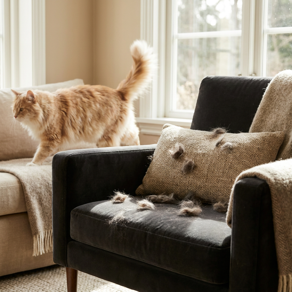 Touffes de poils sur les coussins pendant la mue