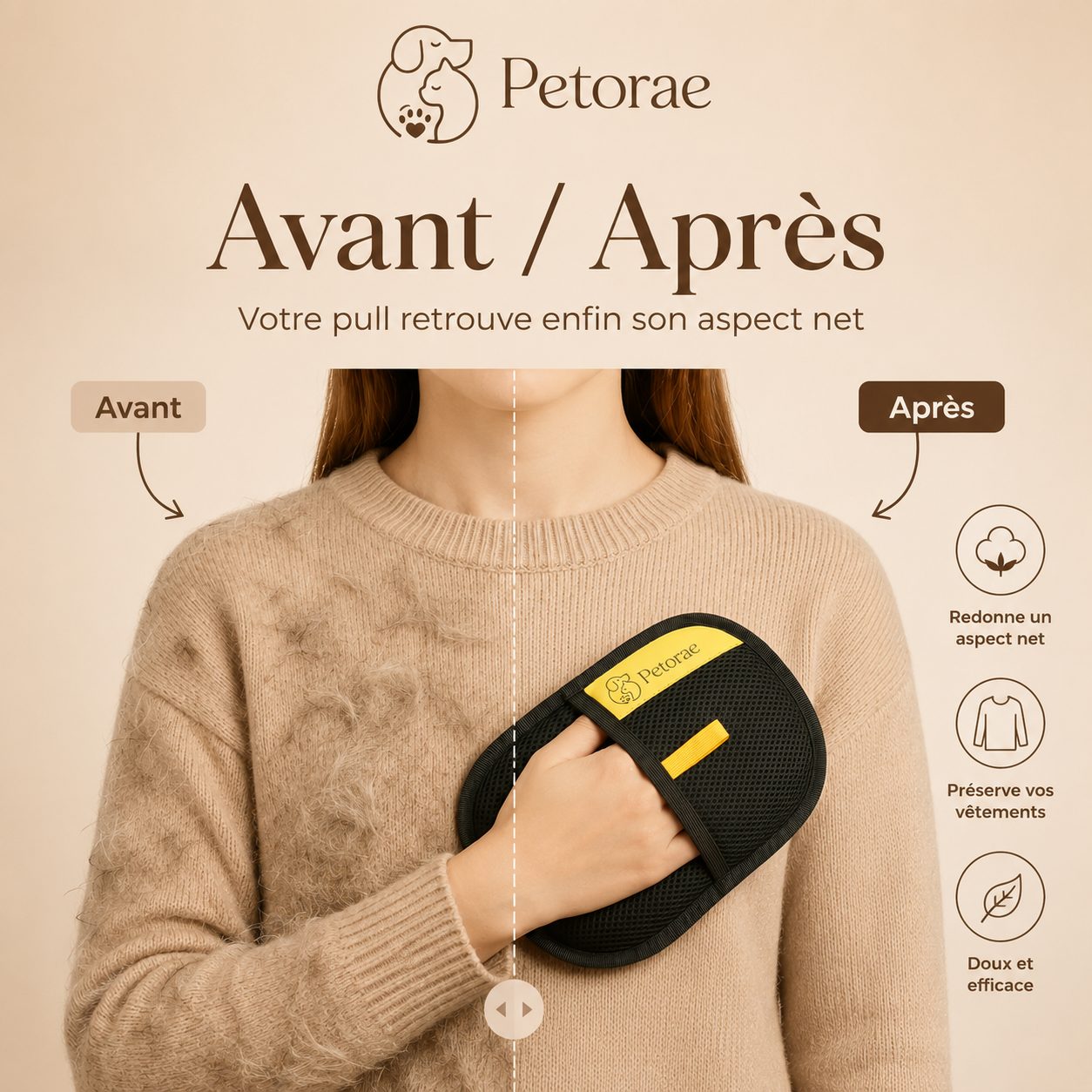 Pull avant/après : les poils retirés en quelques passages