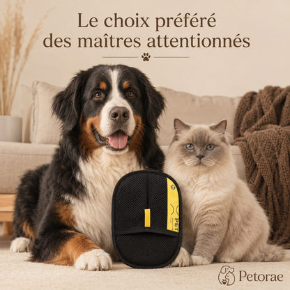 Chien et chat à côté du Gant Atrap'Poils Petorae