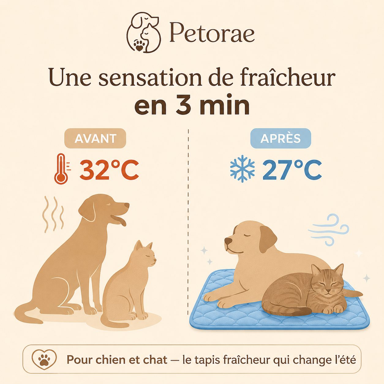 Sensation de fraîcheur en 3 minutes sur le Tapis Fraîcheur Petorae