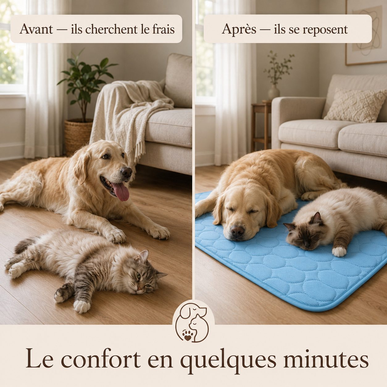 Avant/après : ils se reposent enfin au frais sur le tapis