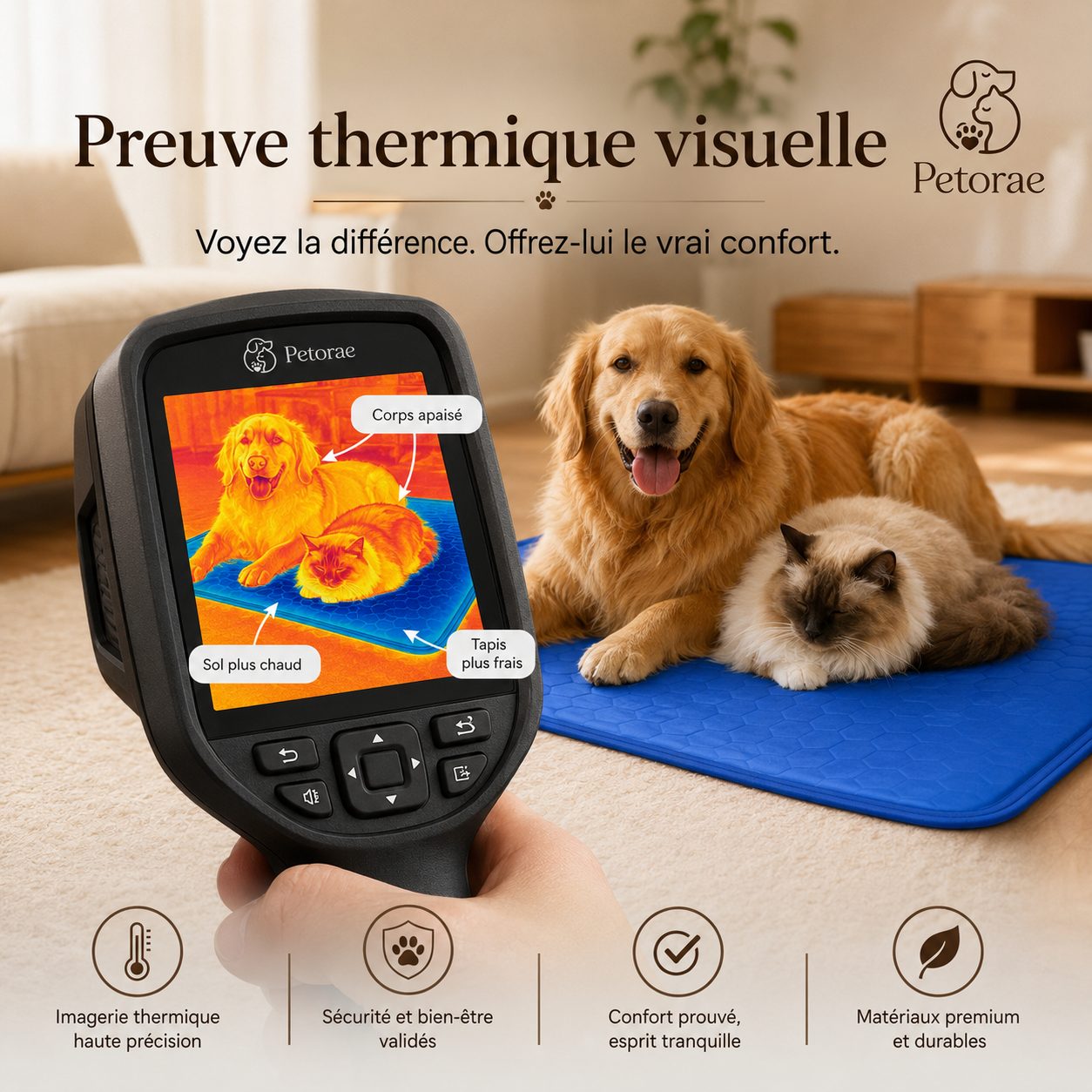 Preuve thermique : le tapis reste plus frais que le sol