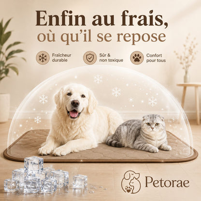 Tapis Fraîcheur Petorae dans un salon avec chien et chat